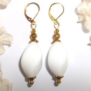 Statement Earrings White & Gold Set Jewelry Gift Idea for Her Dangling Pair 6714
